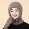 Gorro de Invierno con Capucha para Mujer para Personas de Mediana Edad y Mayores, Gorro de Punto de Terciopelo Plus para Mamá con Calentador de Cuello para Ciclismo, Gorro de Punto Cálido y a Prueba de Viento