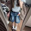 Shorts de Mezclilla Vintage para Chica Caliente para Mujer Otoño Cintura Baja Shorts de 5 Puntos Diseño Holgado de Pierna Recta Ancha de Longitud Media