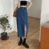 Saia Midi Jeans de Cintura Alta para Mulheres 2025 Primavera Nova Slim Linha A Lápis com Fenda