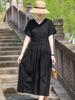 Vestido a Cuadros Estilo Francés Negro Modelo Nuevo 2026 para Mujer, Nueva Llegada de Verano, Estilo Mamá Joven, Elegante Vestido Largo de Algodón