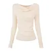 Suéter de malha macio cor damasco gola solta feminino outono manga longa camiseta top para ir ao trabalho peça interna base de suéter tamanho único