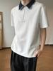 Camisa Polo de Meio Zíper de Manga Curta Masculina de Verão Americano Retrô Manga Curta Gola Polo de Cor Contrastante de Alta Qualidade