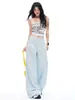Jeans Vintage de Corte Reto, Calça Larga de Comprimento até o Chão, Calça Longa Larga Solta Estilo Americano Feminina, Fashionável e Tendência para o Dia a Dia