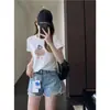 ¡Lindo y juvenil! Camiseta delgada bordada estilo coreano, top casual holgado de manga corta con dibujos para mujer, nuevo modelo de verano 2026