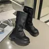 Botas de cuero de caña alta para niñas, estilo otoño e invierno, botas Martin con forro de felpa, botas de equitación para niños, botas de algodón de doble capa antideslizantes, botines negros simples