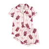 2026 Nuevo Conjunto de Pijama de Cardigan de Seda de Leche Transfronterizo con Estampado para Mujer de Manga Corta y Shorts Ropa de Casa Transfronteriza Venta al por Mayor