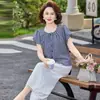 Conjunto de Roupa de Verão para Mãe, Conjunto Elegante de Duas Peças que Rejuvenesce, Tops Casuais de Manga Curta de Verão para Mulheres de Meia-Idade e Idosas