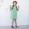 [Promoção sem troca] Vestido de verão popular estilo coreano para meninas, para uso infantil pai-filho, vestido listrado A293