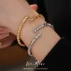 Pulsera Abierta Redonda con Forma de Flecha Incrustada con Circonita, Chapada en Oro Real de 18K, Pulsera Elegante y con Estilo, Joyería de Lujo Ligero