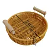 Cesta de Almacenamiento Doble Asa de Mimbre Sintético Organizador de Escritorio Tejido para Artículos Varios, Snacks, Fruta, Té de la Tarde y Almacenamiento de Bandeja de Frutas
