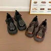 Zapatos pequeños de cuero con cordones desgastados de punta cuadrada y suela gruesa para mujer 2026 nuevos elegantes estilo académico tacón grueso zapatos de vestir