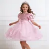 Vestido de Princesa con Tutú Abullonado, Lazo de Lentejuelas para Niñas, Vestido de Noche Abullonado de Manga Puff para Actuación de Piano Infantil