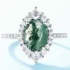 Anel de Ágata de Planta Aquática Novo Único Transfronteiriço S925 Prata Musgo Verde Moda Anel de Dedo Simples Elegante Europeu e Americano