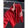 Suéter cárdigan de punto a rayas estilo americano para hombre, colección de otoño, diseño cleanfit, irradia un ambiente sofisticado y relajado, chaqueta con cremallera