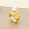 Moda Exagerado Cuadrado Textura Metal Set Concha Perla Pulsera Elegante Lujo Acero Inoxidable Anillo Geométrico