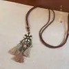 Collar Bohemio Marrón con Borlas para Mujer Estilo Vintage y Étnico Nuevo Estilo Chino Cadena Larga de Lana Accesorios
