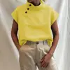 ¡Lugar! Camisa casual de algodón suelta de manga corta con botones abiertos de color liso, ocho tallas, 16 colores, para Amazon europeo y americano