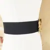 Hebilla Popular Transfronteriza Hebilla Redonda Estilo Europeo y Americano Cinturón Ancho Elástico para Mujer Cinturón Elástico para Vestido Suministro Directo de Fábrica