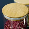 Botella de Almacenamiento de Cocina de Alto Borosilicato, Recipiente para Té con Tapa de Bambú, Frasco de Vidrio para Almacenamiento de Granos y Bocadillos, Frasco Transparente Sellado para Porcionar