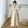 Vestido de Maternidade Foto Real Estilo Coreano Versátil Vestido de Tricô para Gestantes Gola V Outono e Inverno Novo Solto Tamanho Grande