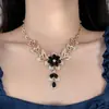 Collar con Pendientes de Flor Transfronterizos Europeos y Americanos Borla Negra de Gota de Agua Elegante Traje Collar de Palacio de Gama Alta Exquisito para Mujeres