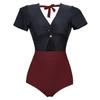 Biquíni Feminino de Manga Curta com Decote em V Cintura Alta Color Block Cintura Alta Conservador Triângulo Roupa de Banho para Fonte Termal Costas Nuas