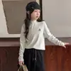 Camiseta térmica para niños con forro de forro polar, otoño e invierno, algodón puro, cálida, para niñas, estilo a juego padre-hijo, cuello redondo, mangas largas, camiseta infantil moderna, estilo grueso