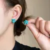 Brincos de franja com contas de zircônia azul vintage, estilo retrô francês, luxo leve e sensação de alta qualidade