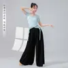 Ropa de Danza Clásica Estilo Nuevo para Mujer, Top Elástico de Malla con Mangas Cortas y Volantes, Ropa de Entrenamiento Corporal para Danza China