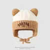 Gorro de Invierno Oso de Dibujos Animados Gorro de Punto para Niños Engrosado Cálido Protección para las Orejas para Niños y Niñas Gorro Lei Feng Gorro de Lana de Doble Pompon