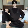 Pijamas populares de algodón puro para hombre, manga larga para primavera y otoño, nuevo conjunto de ropa de casa de otoño para hombre 2026, talla grande, se puede usar fuera