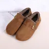Zapatos Birkenstock Originales Invierno Más Terciopelo Ropa Exterior Perezosos Slip-on Zapatos de Piel Suela Suave Antideslizantes Planos Mocasines Zapatos de Algodón