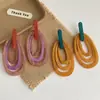 Pendientes Geométricos Ovalados Rayados Multicapa de Resina Retro Estilo Europeo y Americano Personalidad Exagerada Pendientes de Gama Alta para Mujer