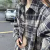 Jaqueta Camisa Xadrez Vermelho Retrô Americana para Mulheres no Outono e Inverno Camisa Espessa Escovada de Manga Longa Top Casual Preguiçoso