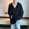 Suéter de Punto Calado con Cuello en V y Mangas Largas para Hombre, Diseño de Pareja para Primavera y Otoño, Estilo Holgado Casual Perezoso, Top de Alta Gama