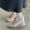 Primer Encuentro con los Nuevos Zapatos Mary Jane de Mujer para la Temporada, de 8 cm de Altura, Color Nude, con Moño, Punta Redonda y Tacón Grueso con Correa Única