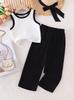 Traje de dos piezas de blusa sin mangas a juego de colores para niñas de verano de comercio exterior transfronterizo entre Europa y Estados Unidos con pantalones de punto de color sólido