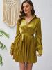 Vestido Feminino Casual Plissado de Renda Moda Longa Gola Polo Cintura Alta Europeu e Americano Transfronteiriço Amazon Primavera e Verão Mulheres