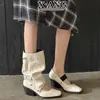 Versión de Piel de Vaca 2026 Nuevos Botines de Verano para Mujeres Menudas, Botas de Caña Arrugada de Tacón Alto con Tacones Gruesos Desmontables, Zapatos de Mujer Mary Jane