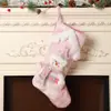 Calcetín de Navidad rosa con lentejuelas y dibujos de Papá Noel, bolsa de dulces para niños, bolsa de regalo, adorno para el árbol de Navidad de la ventana