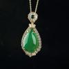 Colgante Incrustado de Calcedonia Verde Hielo de Alta Calidad, Colgante Sencillo de Oro Antiguo Vintage con Cadena, Suministro para Transmisiones en Vivo, Envío Directo de Una Pieza