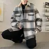 Chaqueta de lana estilo Hong Kong para hombre, ropa de trabajo holgada para hombre, abrigo a cuadros de marca de moda ins high street, ropa de primavera y otoño para hombre
