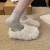 Pantuflas de medio zapato peludas de punta cerrada con suela gruesa para mujer 2026 Invierno Exterior Otoño/Invierno Cálidas Retro Birkenstock Pantuflas Esponjosas