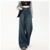 Elegantes Jeans de Doble Botón para Mujer, Otoño e Invierno, Forro Polar, Tendencia Nueva, Cintura Alta, Corte Holgado, Cubre Cadera, Pantalones de Pierna Ancha con Caída
