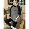 Camiseta de Manga Larga Raglán con Bloques de Color 2026 para Mujer, de Longitud Media, Algodón Puro, Estilo Coreano, Corte Holgado, Camiseta Básica para Otoño