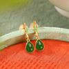 Yuebao Jewelry S925 Prata Esterlina Banhado A Ouro Hetian Jade Jasper Novo Chinês Vintage Folha De Bambu Brincos De Gota De Água