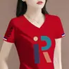 Camiseta de manga corta con excedente de comercio exterior transfronterizo para madres de mediana edad, top de verano para mujer, holgado y adelgazante