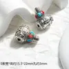 Plata del Tíbet Turquesa Incrustada Tres Vías Hecho a Mano DIY Juguete Francés Antiguo Cuentas Plata del Tíbet Aleación con Goteo de Aceite Conjunción Tres Vías Cabeza de Buda