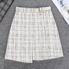Falda Plisada Estilo Tweed Moda Transfronteriza para Mujer Nueva Falda Tweed de Cintura Alta a Cuadros Hebilla de Cuero Falda 3371