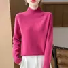 Suéter de punto raglán para mujer, nuevo estilo de lujo ligero para otoño e invierno, 100% lana, de cuello semi-alto, suelto y adelgazante, camisa base de punto